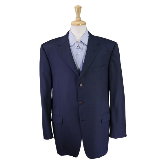 Hickey Freeman Solid Navy Blue 3-Btn Blazer Jacket 44R - Picture 1 of 8